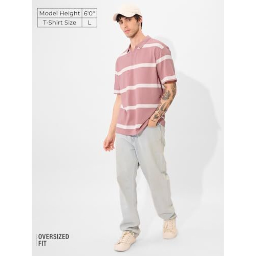 The Souled Store Textured Polo Originals Quartz Men And Boys Short Sleeves Collared Neck Cotton Blend Oversized Polos