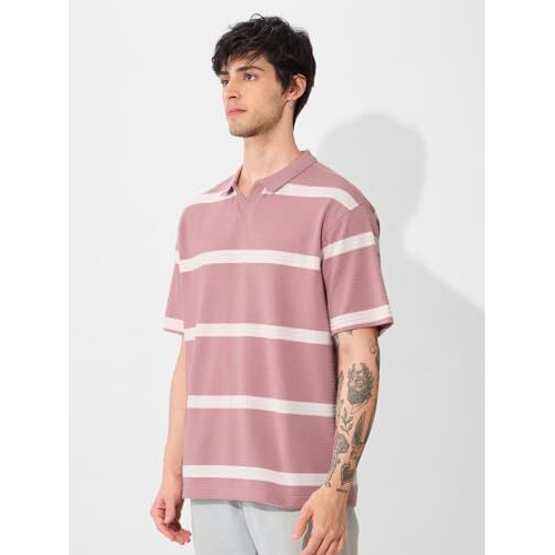 The Souled Store Textured Polo Originals Quartz Men And Boys Short Sleeves Collared Neck Cotton Blend Oversized Polos