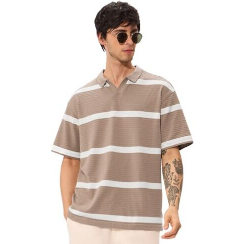 The Souled Storeclay Men And Boys Short Sleeves Collared Neck Cotton Blend Oversized Polos
