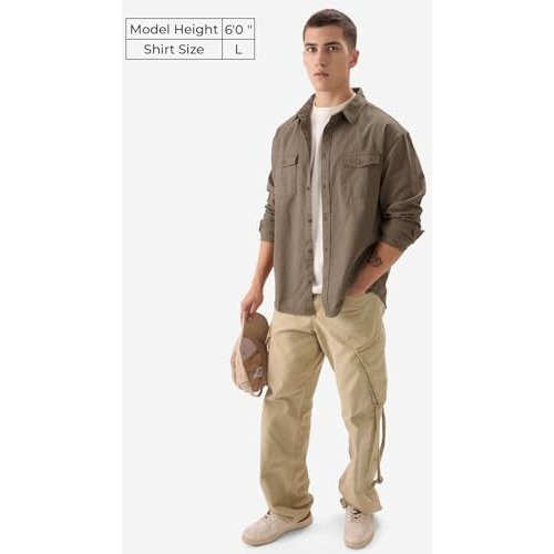The Souled Store Solids Brown Men And Boys Long Sleeve Collared Neck Button Front Regular Fit Utility Shirts