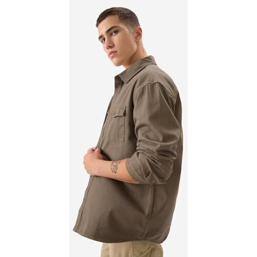 The Souled Store Solids Brown Men And Boys Long Sleeve Collared Neck Button Front Regular Fit Utility Shirts