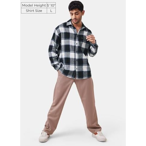 The Souled Store Plaids Black, White Men And Boys Long Sleeves Collared Neck Button Front Cotton Relaxed Shirts