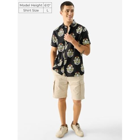 The Souled Store Sierra Black Short Sleeve Button Down Collared Printed Regular Fit Cotton Summer Shirt For Men & Boys