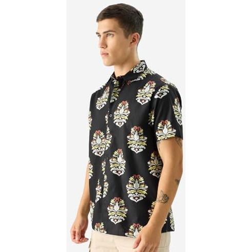 The Souled Store Sierra Black Short Sleeve Button Down Collared Printed Regular Fit Cotton Summer Shirt For Men & Boys