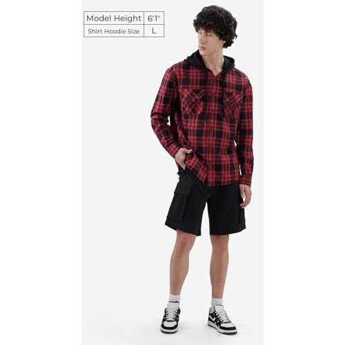 The Souled Store Plaids Red, Black Men And Boys Long Sleeve Hooded Neck Buttoned Front Regular Fit Cotton Hooded Shirts