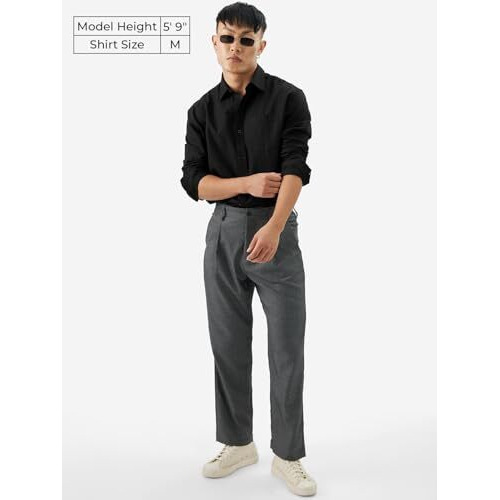 The Souled Store Bold Black Men And Boys Long Sleeve Collared Neck Buttoned Front Regular Fit Cotton Linen Shirts