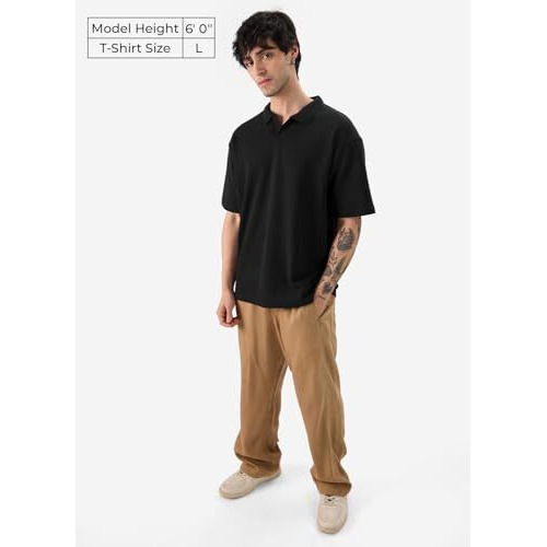 The Souled Store Solids Regal Black Men And Boys Short Sleeves Collared Neck Cotton Blend Oversized Polos
