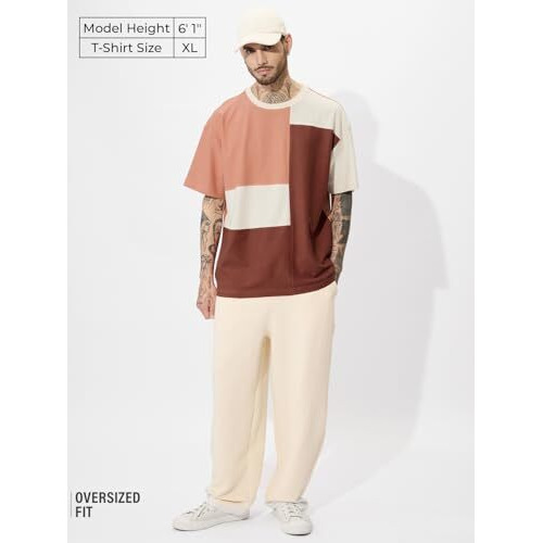 The Souled Store Colorblock Originals Canyon Hues Oversized T-Shirt For Men Boys Cotton Casual Half Sleeves Baggy Loose Fit Drop Shoulder Round Neck