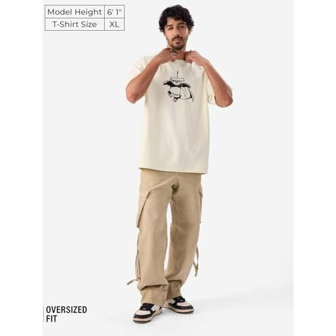 The Souled Store Official Kung Fu Panda Back Off Men And Boys Short Sleeve Round Neck Off White Graphic Printed Cotton Oversized T-Shirts