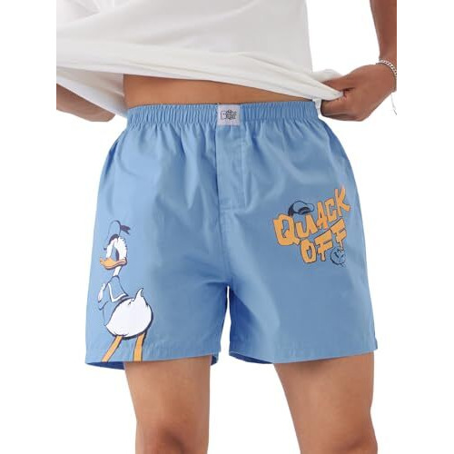 The Souled Store Official Donald Duck Quack Off Blue Men And Boys Blue Graphic Printed Cotton Boxer Short