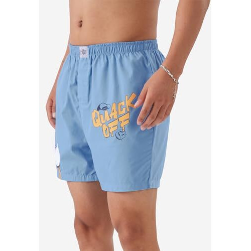 The Souled Store Official Donald Duck Quack Off Blue Men And Boys Blue Graphic Printed Cotton Boxer Short