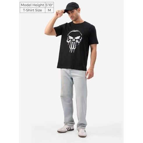 The Souled Store Official Punisher Classic Logo Men And Boys Short Sleeves Round Neck Black Graphic Printed Regular Fit Cotton T-Shirts