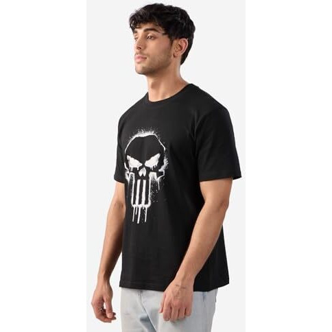 The Souled Store Official Punisher Classic Logo Men And Boys Short Sleeves Round Neck Black Graphic Printed Regular Fit Cotton T-Shirts