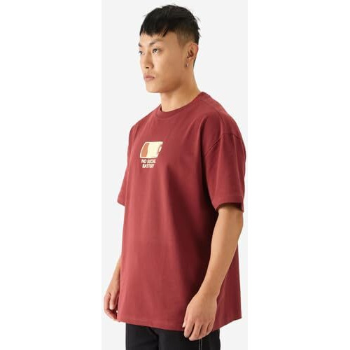 The Souled Store No Social Battery Drop Shoulder Short Sleeve Round Neck Maroon Graphic Printed Cotton Oversized Baggy T-Shirts For Men And Boys