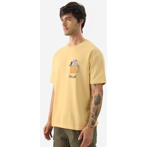 The Souled Store Explore The Unseen Men And Boys Short Sleeve Round Neck Green Embroided Cotton Oversized T-Shirts