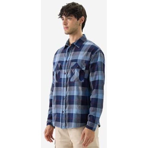 The Souled Store Plaid Indigo Blue Men And Boys Long Sleeve Collared Neck Button Front Cotton Relaxed Fit Shirts