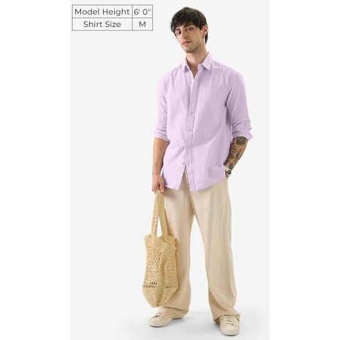The Souled Store Orchid Purple Men And Boys Long Sleeves Collared Neck Button Front Regular Fit Cotton Linen Shirts