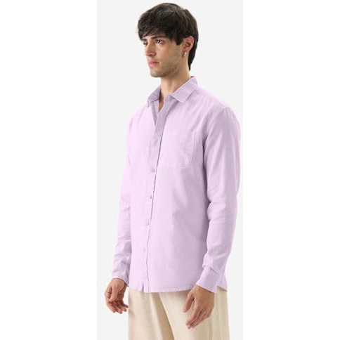 The Souled Store Orchid Purple Men And Boys Long Sleeves Collared Neck Button Front Regular Fit Cotton Linen Shirts
