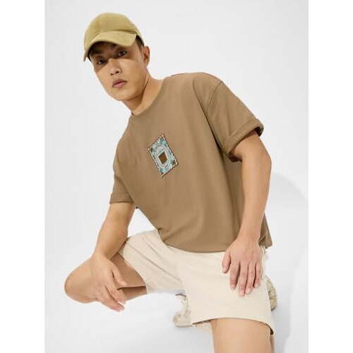 The Souled Store Chai Stamp Men And Boys Short Sleeves Round Neck Brown Graphic Printed Cotton Oversized T-Shirts