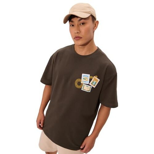 The Souled Store Book Lover Oversized T-Shirt For Men Boys Cotton Casual Half Sleeves Baggy Loose Fit Drop Shoulder Round Neck Brown