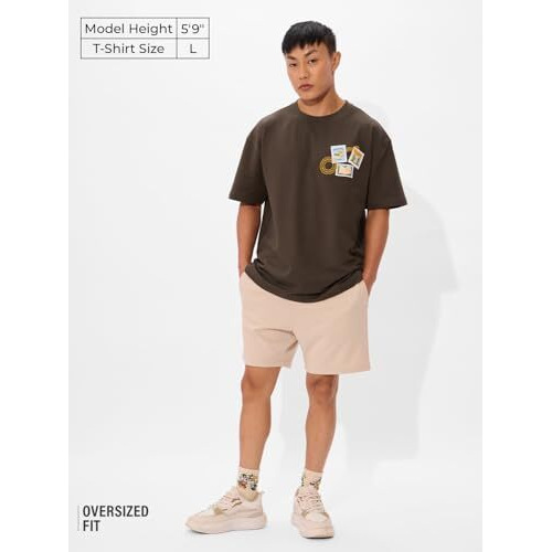 The Souled Store Book Lover Oversized T-Shirt For Men Boys Cotton Casual Half Sleeves Baggy Loose Fit Drop Shoulder Round Neck Brown