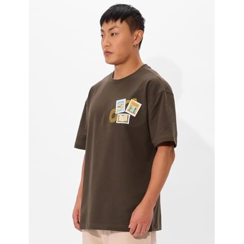 The Souled Store Book Lover Oversized T-Shirt For Men Boys Cotton Casual Half Sleeves Baggy Loose Fit Drop Shoulder Round Neck Brown