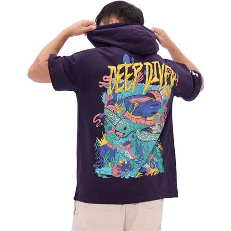 The Souled Store Deep Diver Ii Men And Boys Short Sleeves Purple Graphic Printed Cotton Oversized Hooded T-Shirts
