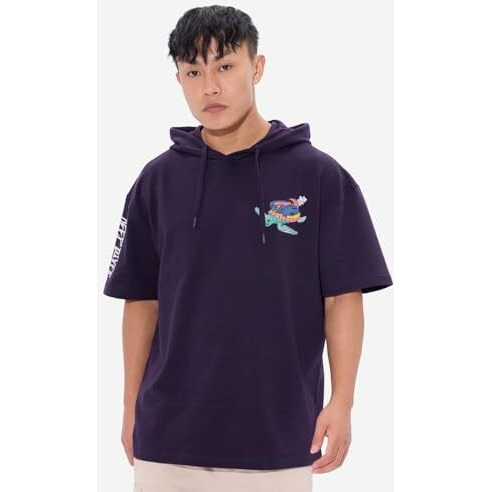 The Souled Store Deep Diver Ii Men And Boys Short Sleeves Purple Graphic Printed Cotton Oversized Hooded T-Shirts