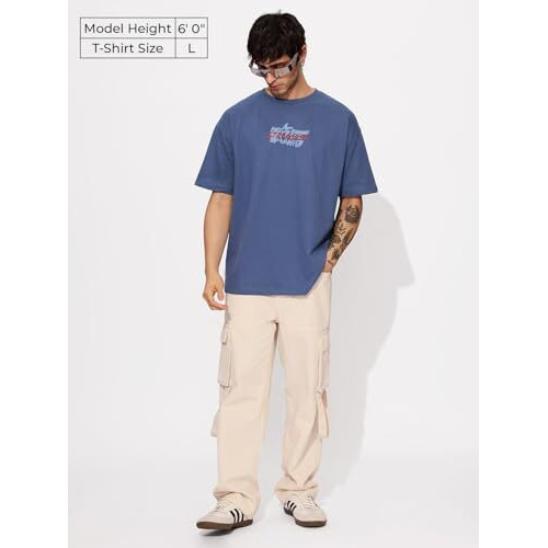 The Souled Store Official Baki Hanma The Strongest Men And Boys Short Sleeves Round Neck Blue Graphic Printed Cotton Oversized T-Shirts