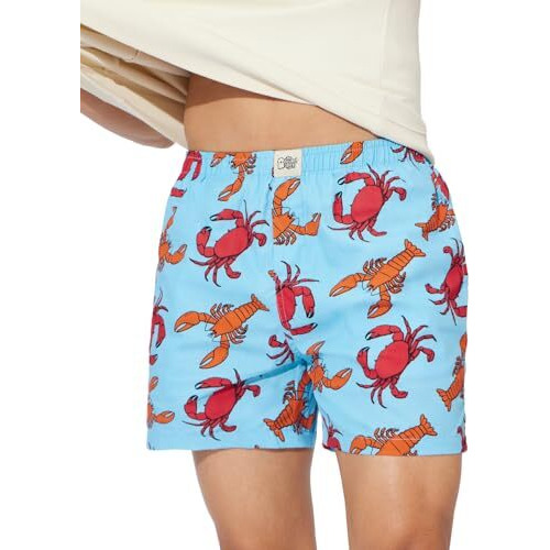 The Souled Store Get Crabby Men And Boys Elasticated Blue All Over Printed Cotton Boxer Shorts