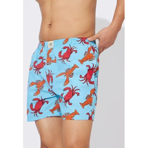 The Souled Store Get Crabby Men And Boys Elasticated Blue All Over Printed Cotton Boxer Shorts