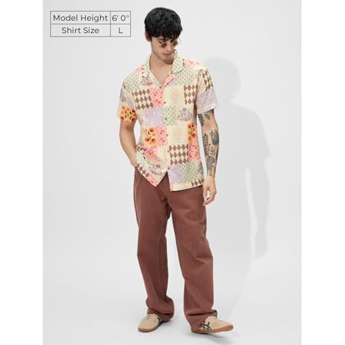 The Souled Store Spade Men And Boys Collared Neck Button Front Multicolor All Over Printed Cotton Half Sleeve Shirts