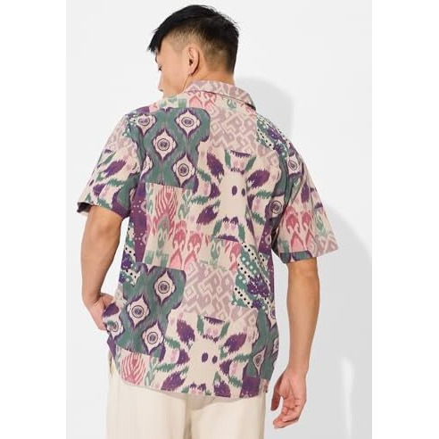 The Souled Store Ikat Soul Mens And Boys Short Sleeves Collared Neck Button Front Multicolor All Over Printed Rayon Regular Fit Holiday Shirts