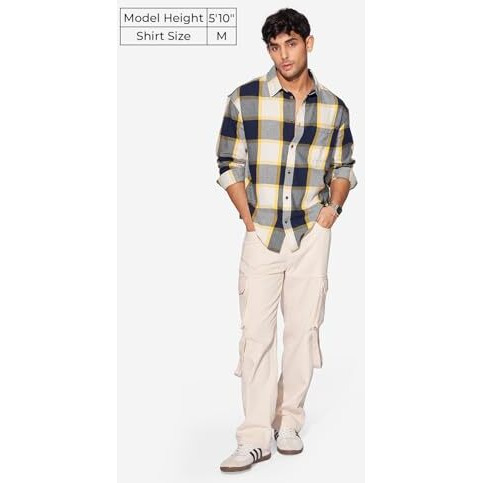 The Souled Store Plaid Navy, Beige Men And Boys Long Sleeves Collared Neck Button Front Cotton Relaxed Fit Shirts