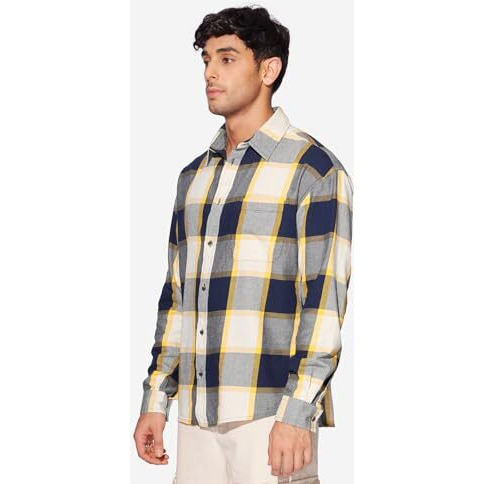 The Souled Store Plaid Navy, Beige Men And Boys Long Sleeves Collared Neck Button Front Cotton Relaxed Fit Shirts