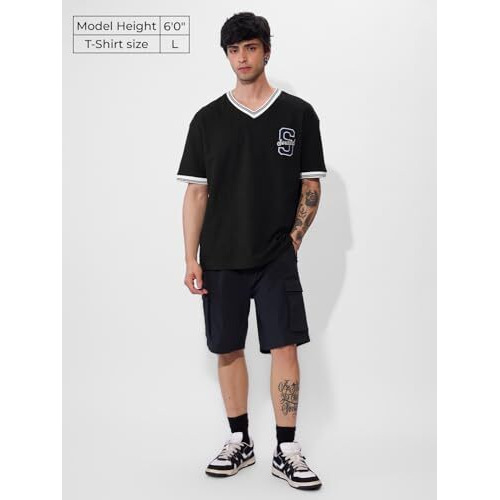 The Souled Store Varsity T-Shirt Blue Blaze Oversized T-Shirt For Men Boys Cotton Casual Half Sleeves Baggy Loose Fit Drop Shoulder Round Neck