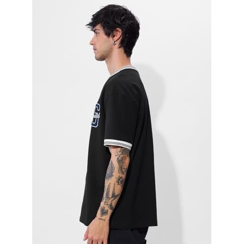 The Souled Store Varsity T-Shirt Blue Blaze Oversized T-Shirt For Men Boys Cotton Casual Half Sleeves Baggy Loose Fit Drop Shoulder Round Neck