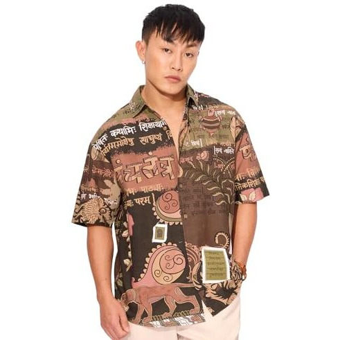 The Souled Store Panchatantra Men And Boys Short Sleeves Collared Neck Brown All Over Printed Cotton Oversized Shirts