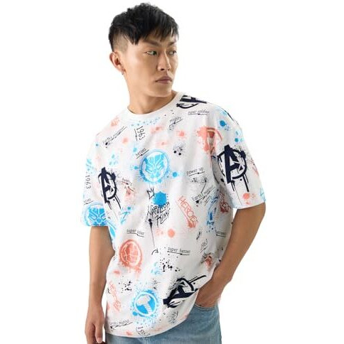 The Souled Store Official Marvel Creative Chaos Men And Boys Short Sleeves Round Neck Multicolor All Over Printed Cotton Oversized T-Shirts