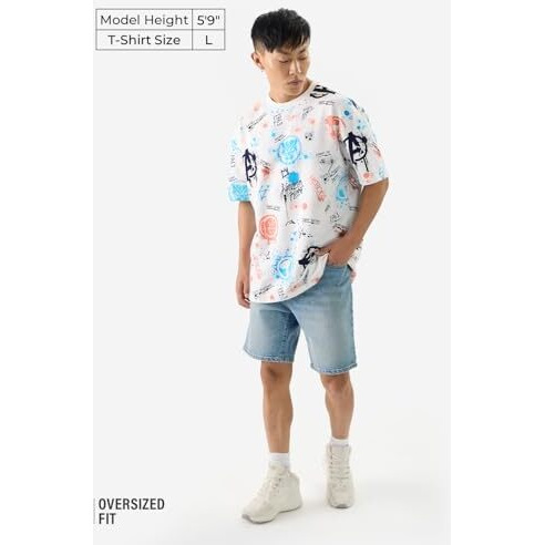 The Souled Store Official Marvel Creative Chaos Men And Boys Short Sleeves Round Neck Multicolor All Over Printed Cotton Oversized T-Shirts