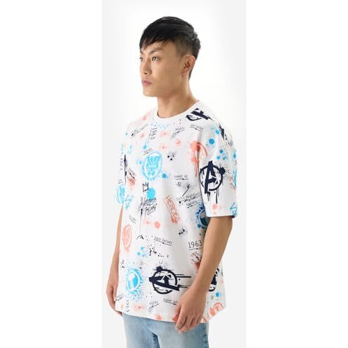 The Souled Store Official Marvel Creative Chaos Men And Boys Short Sleeves Round Neck Multicolor All Over Printed Cotton Oversized T-Shirts