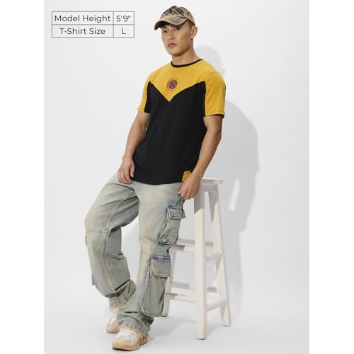 The Souled Store Official Wolverine Originals Weapon X Graphic Printed Regular Fit Cotton Short Sleeve Round Neck Drop Cut T-Shirts For Men And Boys Yellow, Black