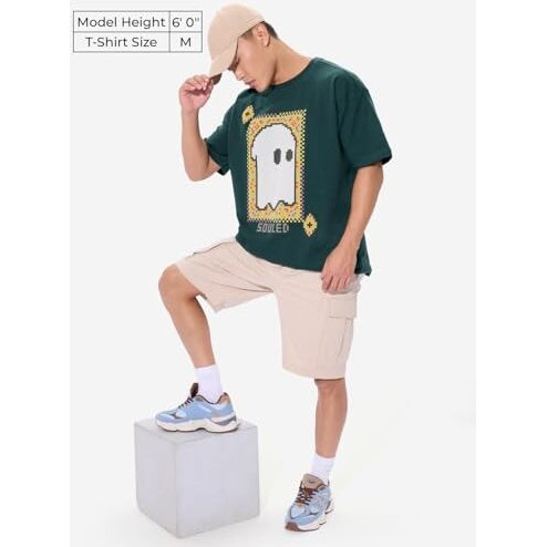 The Souled Store Soul Spirit Men And Boys Short Sleeves Round Neck Green Puff Printed Cotton Oversized T-Shirts