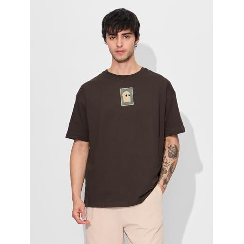 The Souled Store Poster Men And Boys Short Sleeves Round Neck Brown Graphic Printed Cotton Oversized T-Shirts