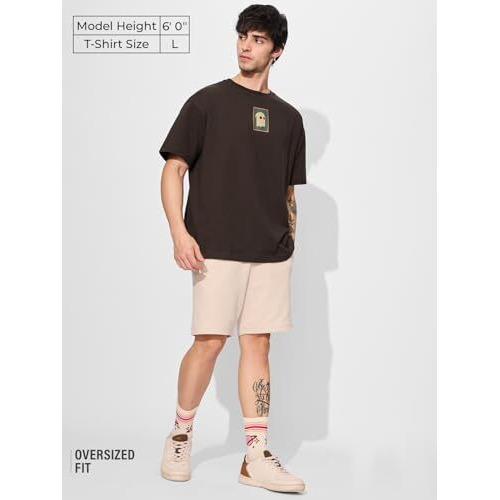 The Souled Store Poster Men And Boys Short Sleeves Round Neck Brown Graphic Printed Cotton Oversized T-Shirts