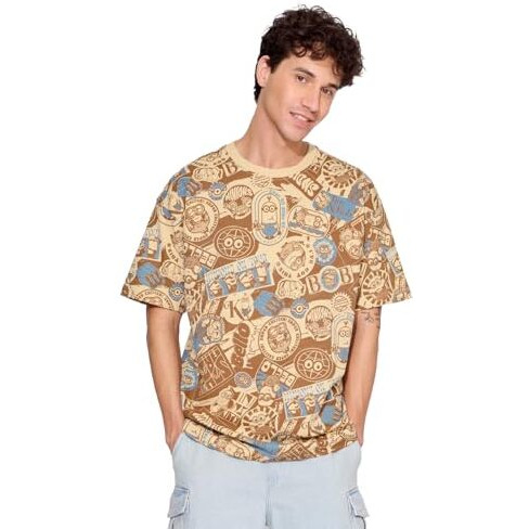 The Souled Store Minions I'Ve Got This Men And Boys Short Sleeves Round Neck Brown All Over Printed Cotton Oversized T-Shirts