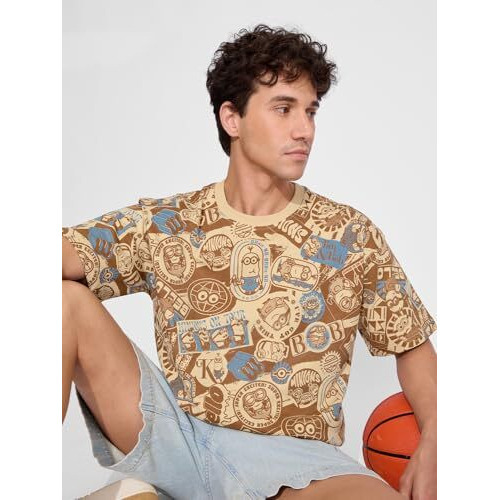 The Souled Store Minions I'Ve Got This Men And Boys Short Sleeves Round Neck Brown All Over Printed Cotton Oversized T-Shirts