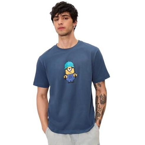 The Souled Store Official Minions Originals I Love Gru Men And Boys Short Sleeve Round Neck Graphic Printed Regular Fit Cotton T-Shirts Blue