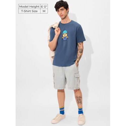 The Souled Store Official Minions Originals I Love Gru Men And Boys Short Sleeve Round Neck Graphic Printed Regular Fit Cotton T-Shirts Blue