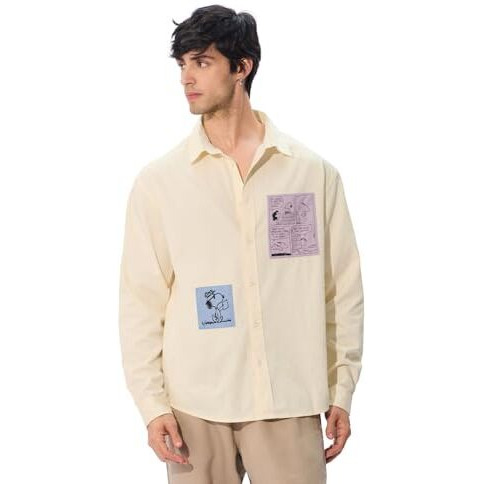 The Souled Store Official Peanuts Joe Cool Men And Boys Long Sleeve Collared Neck Button Down Linen Relaxed Fit Check Shirts